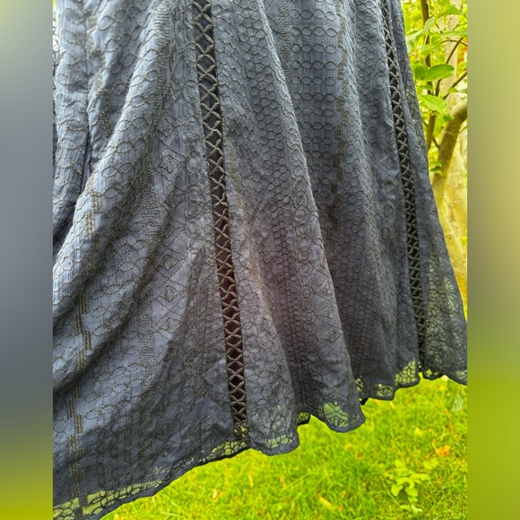 FREE PEOPLE Wherever You Go Black Navy Crochet & Lace Mini Tunic Dress, Sz 12 - Picture 13 of 16